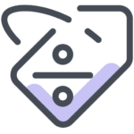 Outline price tag icon with percentage sign and purple accent for discounts