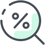 Magnifying glass icon with percentage symbol for finding deals and discounts