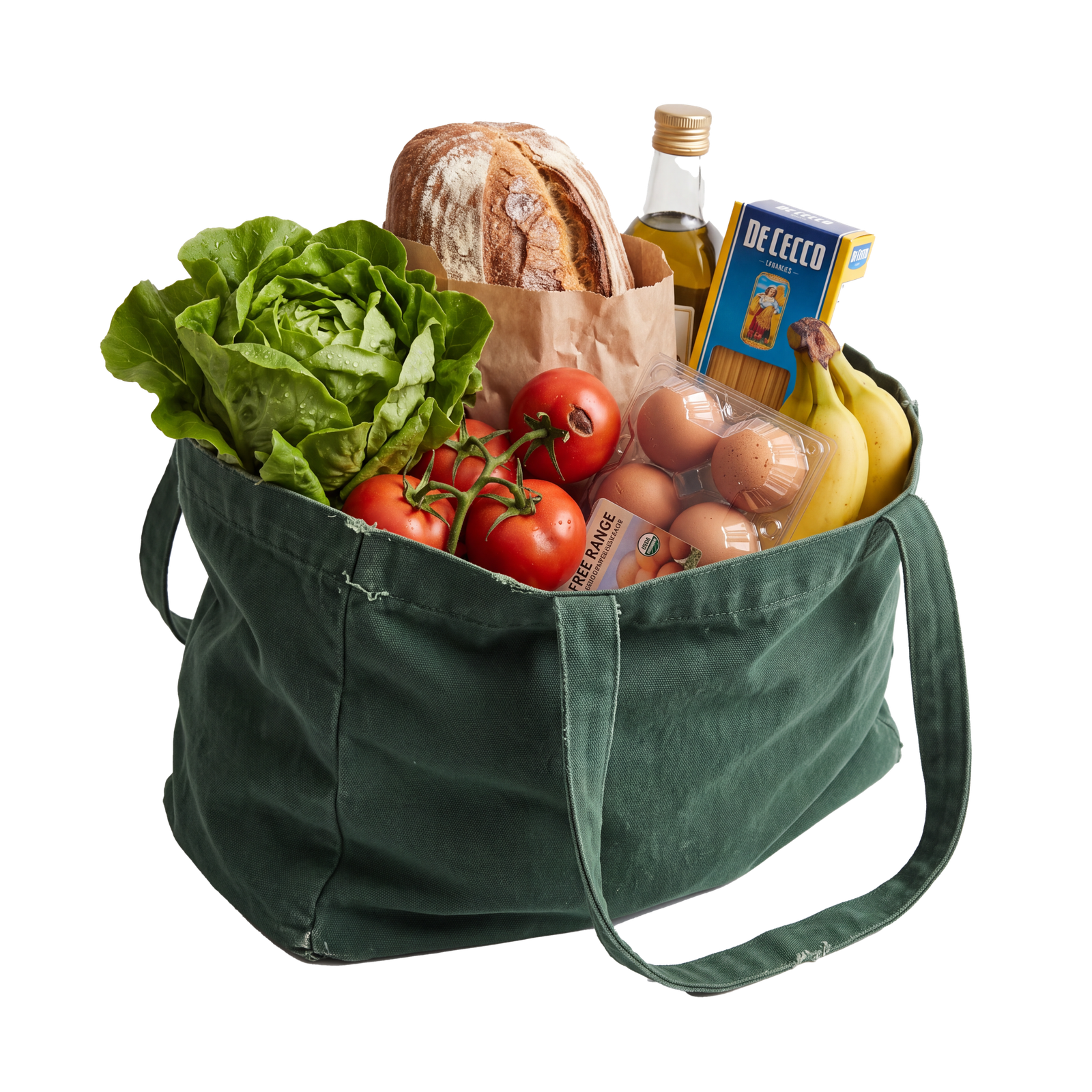 JustGetDeal Food and Grocery Deals category icon featuring a green reusable bag packed with fresh groceries
