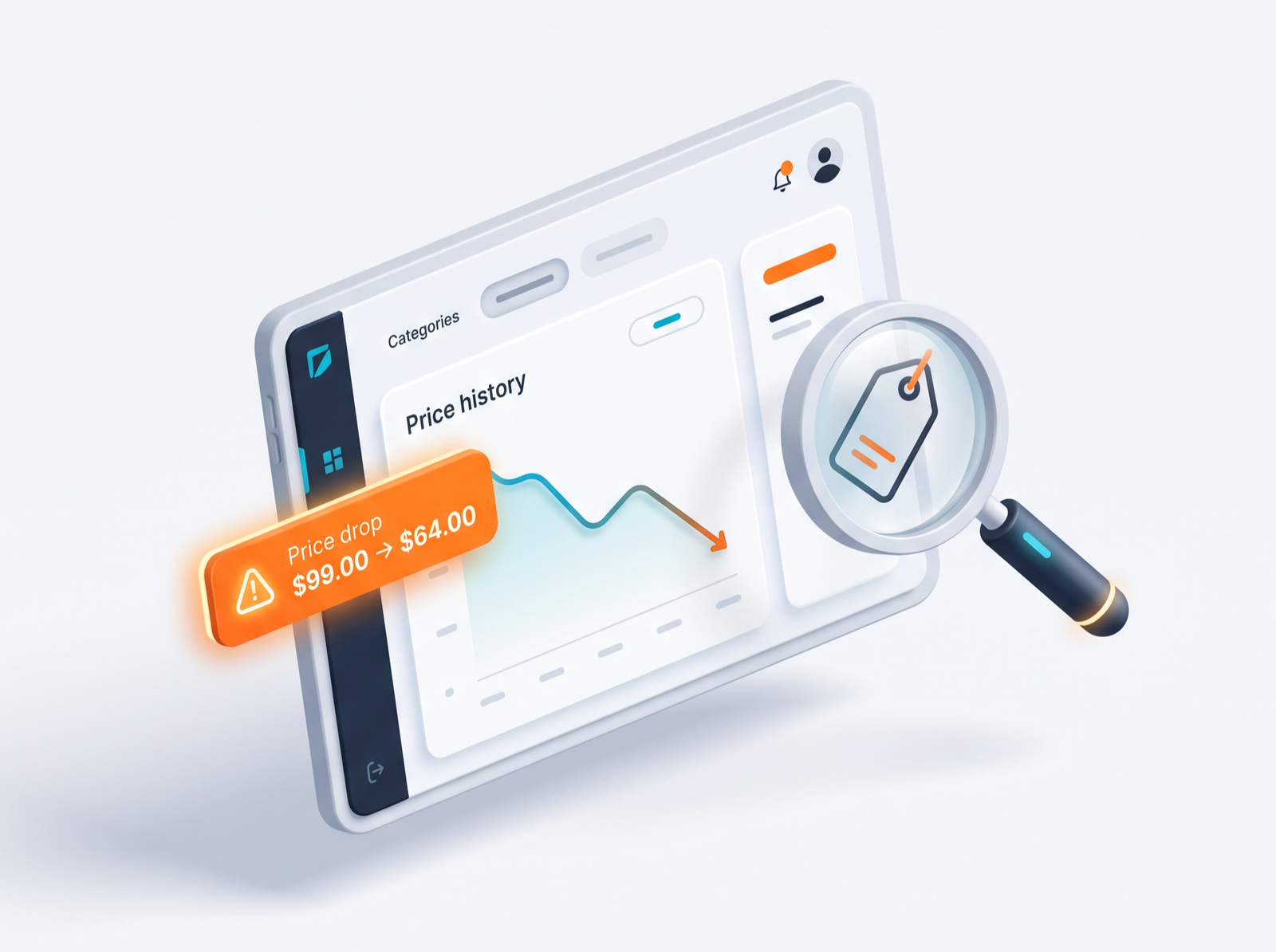 Smart shopping price tracking dashboard showing price history chart